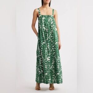DU PARADIS Mimosa Sun Leaf Print Cotton Maxi Dress MWT medium